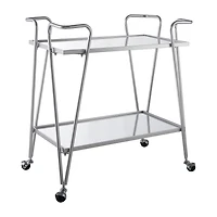 Linon Hera Kitchen And Dining Room Collection Glass-Top Serving Cart