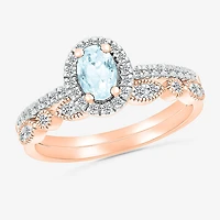 Modern Bride Gemstone Womens Genuine Blue Aquamarine 14K Gold Oval Bridal Set
