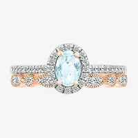Modern Bride Gemstone Womens Genuine Blue Aquamarine 14K Gold Oval Bridal Set