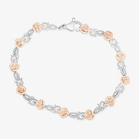 Enchanted Disney Fine Jewelry Womens 1/10 CT. T.W. Natural White Diamond 14K Rose Gold Over Silver Sterling Silver Beauty and the Beast Belle Princess Charm Bracelet