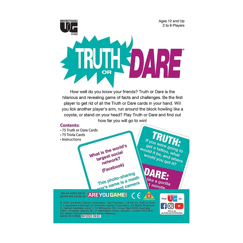University Games Truth Or Dare Card Game Card Game