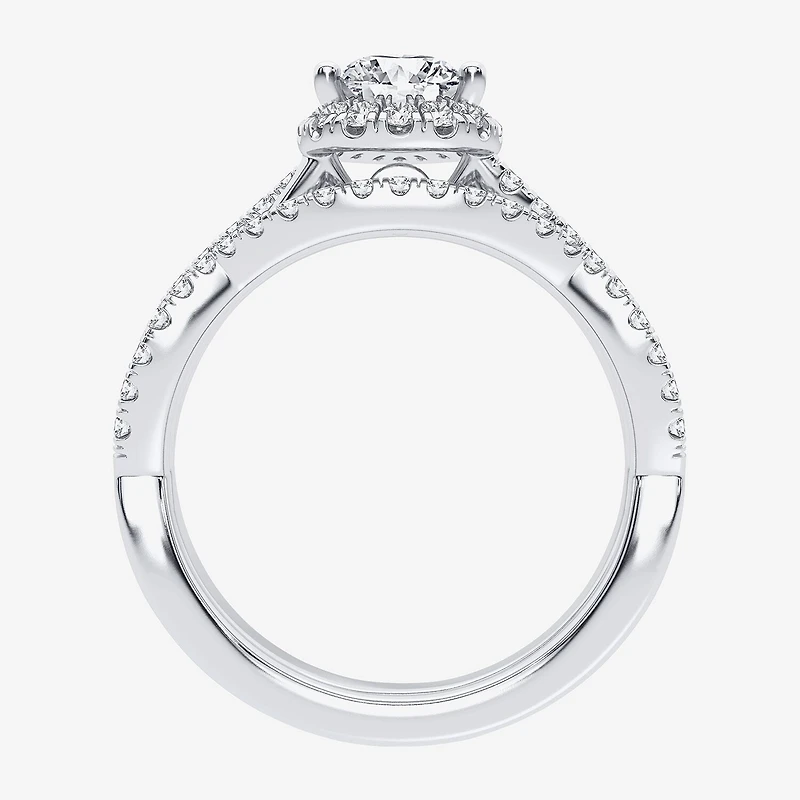 Signature By Modern Bride 1 1/5 CT. T.W. Lab-Grown (H-I / SI1-SI2) Diamond Pear Side Stone Halo Bridal Set 10K or 14K Gold