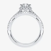 Signature By Modern Bride 1 1/5 CT. T.W. Lab-Grown (H-I / SI1-SI2) Diamond Pear Side Stone Halo Bridal Set 10K or 14K Gold