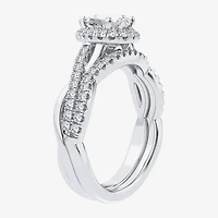 Signature By Modern Bride 1 1/5 CT. T.W. Lab-Grown (H-I / SI1-SI2) Diamond Pear Side Stone Halo Bridal Set 10K or 14K Gold