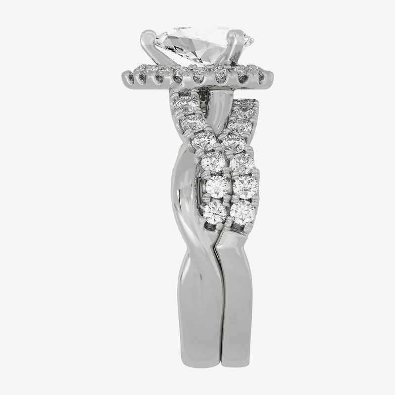 Signature By Modern Bride (H-I / Si1-Si2) Womens CT. T.W. Lab Grown White Diamond 10K Gold Pear Side Stone Halo Bridal Set