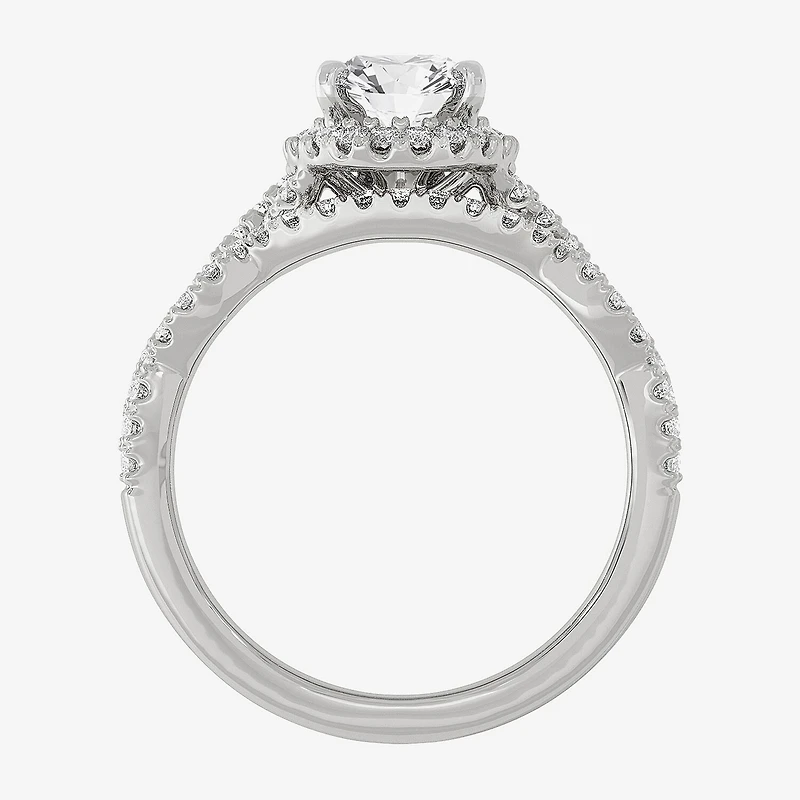Signature By Modern Bride (H-I / Si1-Si2) Womens 1 1/2 CT. T.W. Lab Grown White Diamond 10K Gold Oval Side Stone Halo Bridal Set