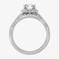 Signature By Modern Bride (H-I / Si1-Si2) Womens 1 1/2 CT. T.W. Lab Grown White Diamond 10K Gold Oval Side Stone Halo Bridal Set
