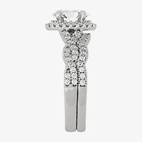 Signature By Modern Bride (H-I / Si1-Si2) Womens 1 1/2 CT. T.W. Lab Grown White Diamond 10K Gold Oval Side Stone Halo Bridal Set