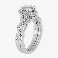 Signature By Modern Bride (H-I / Si1-Si2) Womens 1 1/2 CT. T.W. Lab Grown White Diamond 10K Gold Oval Side Stone Halo Bridal Set