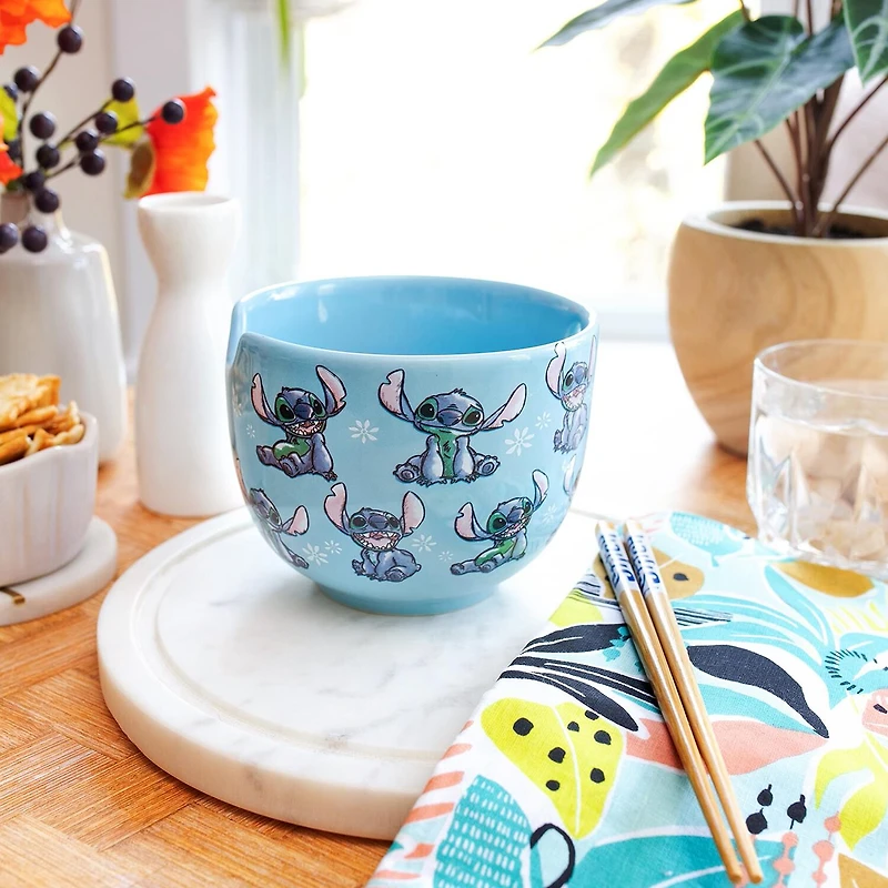 Disney Collection Lilo & Stitch 20 Oz Bowl With Chopsticks 3-pc. Ceramic Dinnerware Set