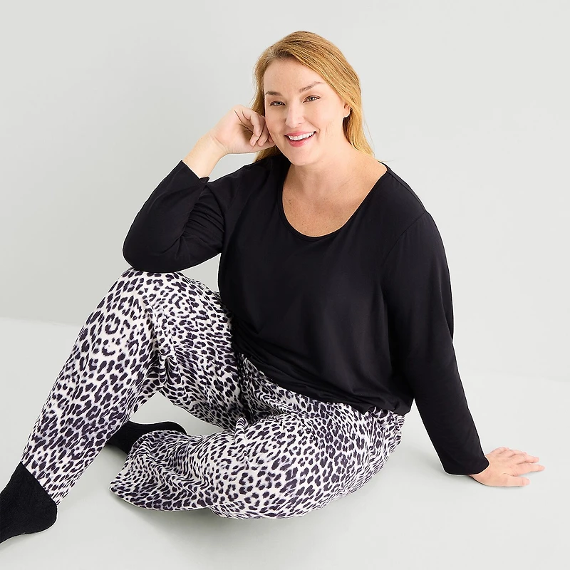 Liz Claiborne Womens Crew Neck Long Sleeve 4-pc. Pajama Set