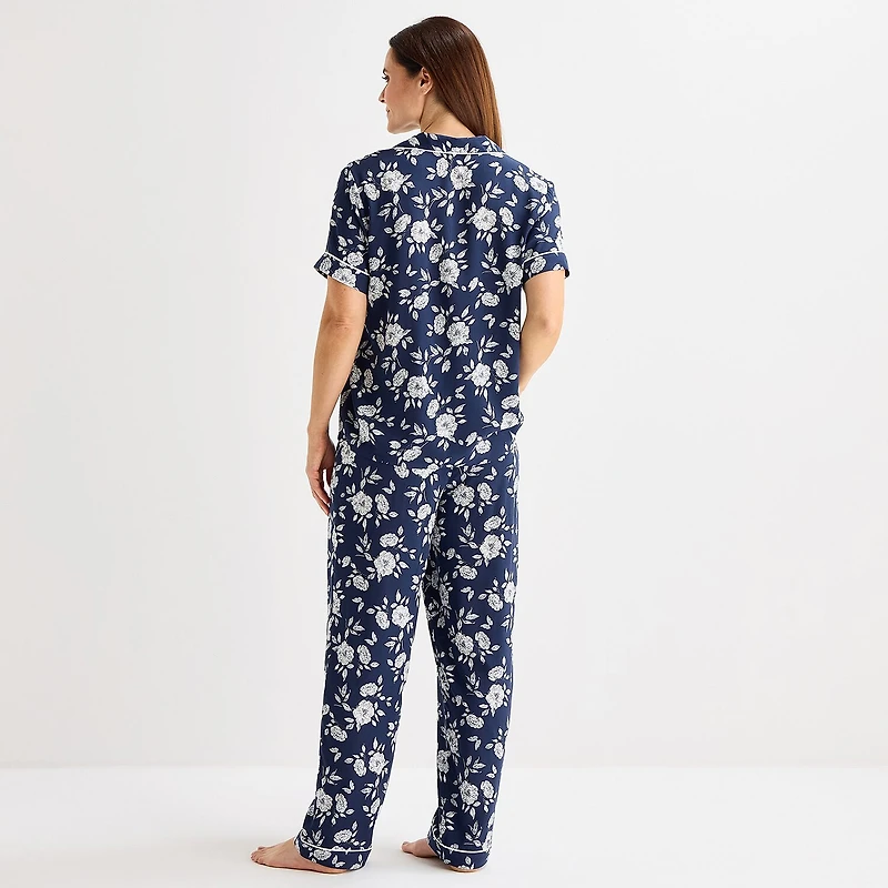 Liz Claiborne Cool and Calm Womens Short Sleeve 2-pc. Pajama Set