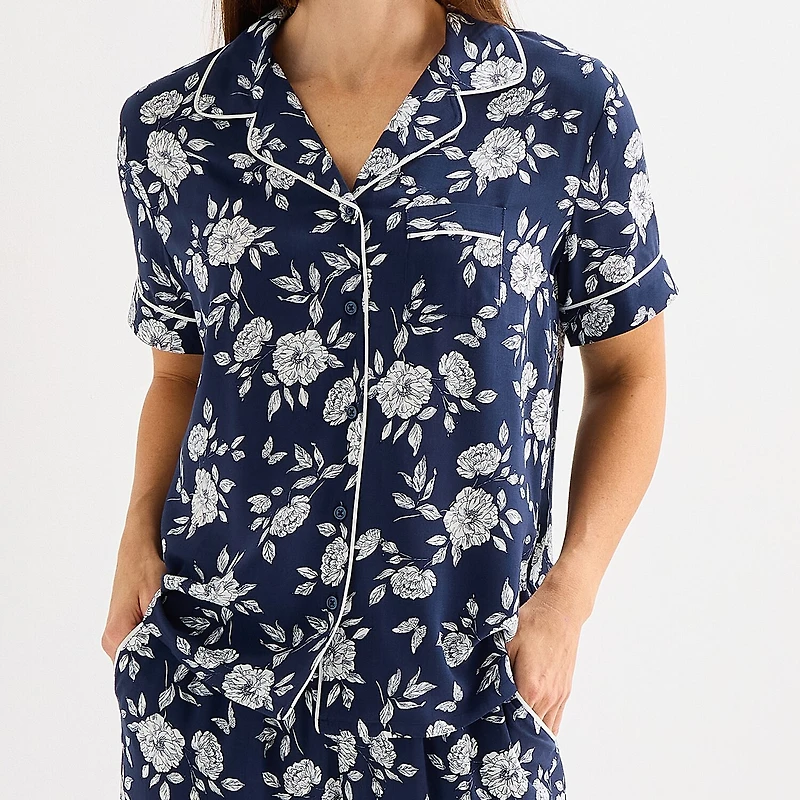 Liz Claiborne Cool and Calm Womens Short Sleeve 2-pc. Pajama Set