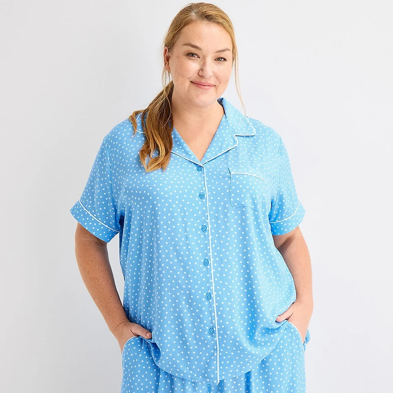Liz Claiborne Cool and Calm Womens Short Sleeve 2-pc. Pajama Set