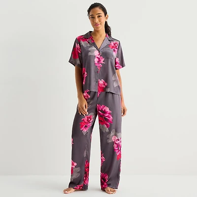 Ambrielle Womens Satin Short Sleeve 2-pc. Pajama Set
