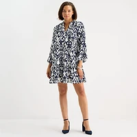 Be by CHETTA B Womens V Neck Long Sleeve Abstract Shift Dress