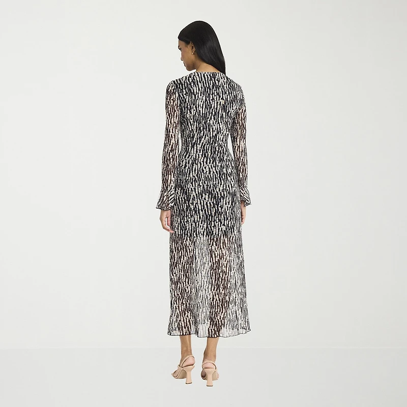 Donna Morgan Womens Midi V Neck Long Sleeve Abstract Sheath Dress