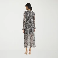 Donna Morgan Womens Midi V Neck Long Sleeve Abstract Sheath Dress