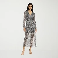 Donna Morgan Womens Midi V Neck Long Sleeve Abstract Sheath Dress