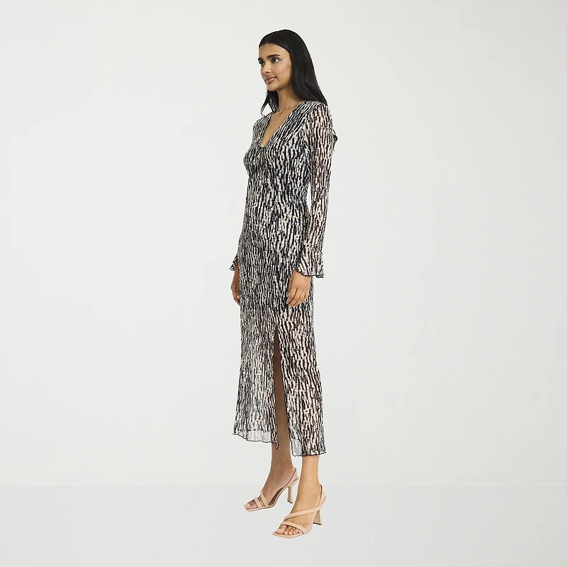 Donna Morgan Womens Midi V Neck Long Sleeve Abstract Sheath Dress