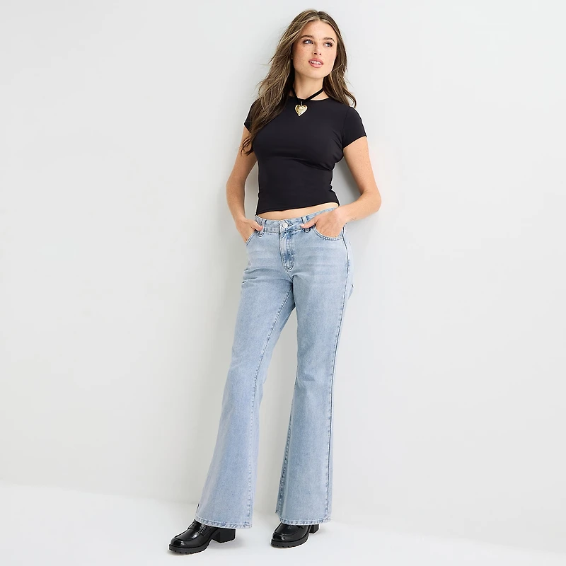 Forever 21 Womens Juniors Low Rise Flare Leg Jean