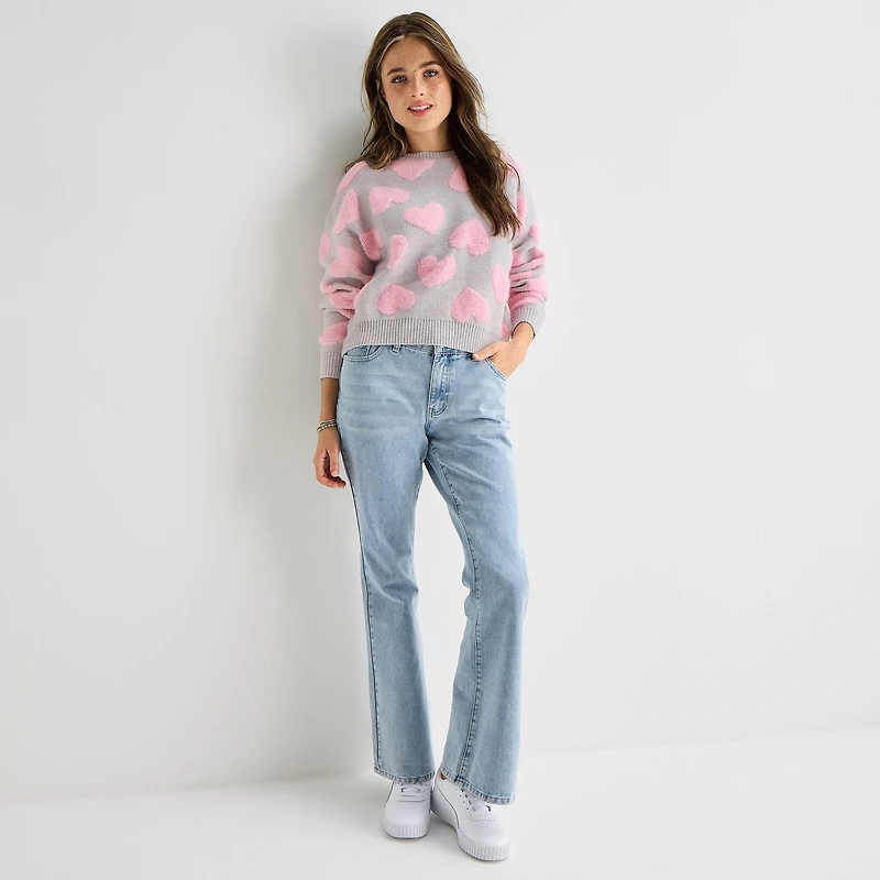 Forever 21 Juniors Womens Crew Neck Long Sleeve Hearts Pullover Sweater
