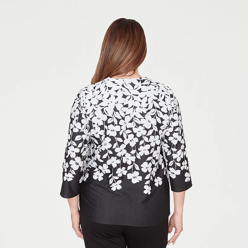 Alfred Dunner Barcelona Womens Round Neck 3/4 Sleeve Layered Top