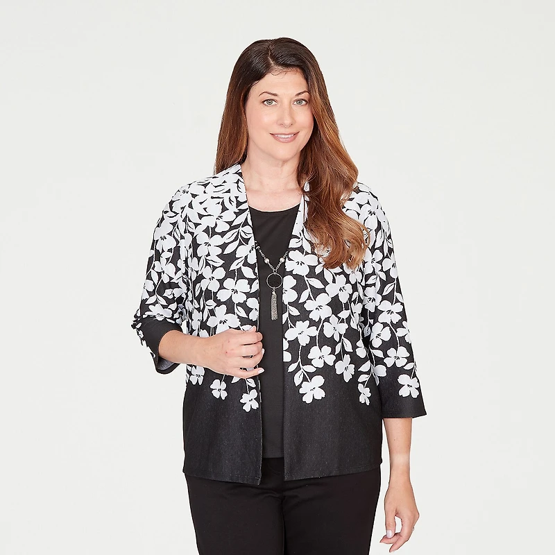 Alfred Dunner Barcelona Womens Round Neck 3/4 Sleeve Layered Top