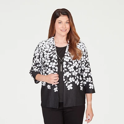 Alfred Dunner Barcelona Womens Round Neck 3/4 Sleeve Layered Top