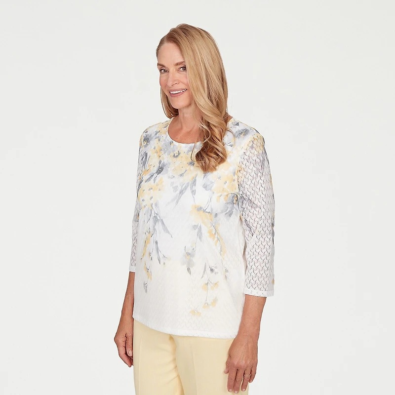 Alfred Dunner Al Fresco Womens Crew Neck 3/4 Sleeve Layered Top