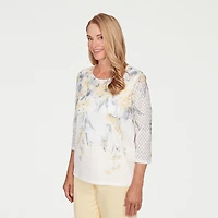Alfred Dunner Al Fresco Womens Crew Neck 3/4 Sleeve Layered Top