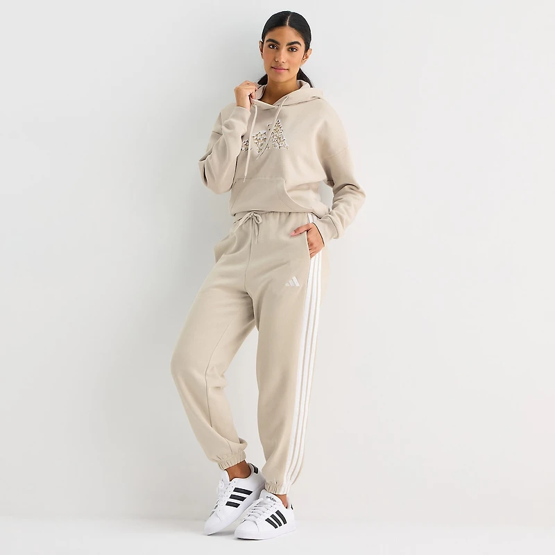 adidas Womens Straight High Rise Loose Fit Fleece Active Jogger Pant