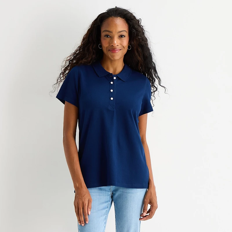 St. John's Bay Womens Adaptive Short Sleeve Easy-on + Easy-off Polo Shirt
