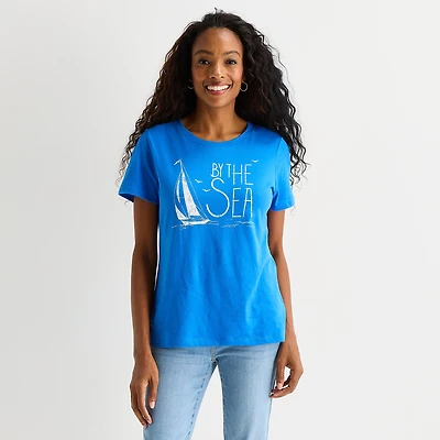 St. John's Bay Womens Crew Neck Short Sleeve Regular Fit Graphic T-Shirt