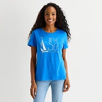 St. John's Bay Womens Crew Neck Short Sleeve Regular Fit Graphic T-Shirt