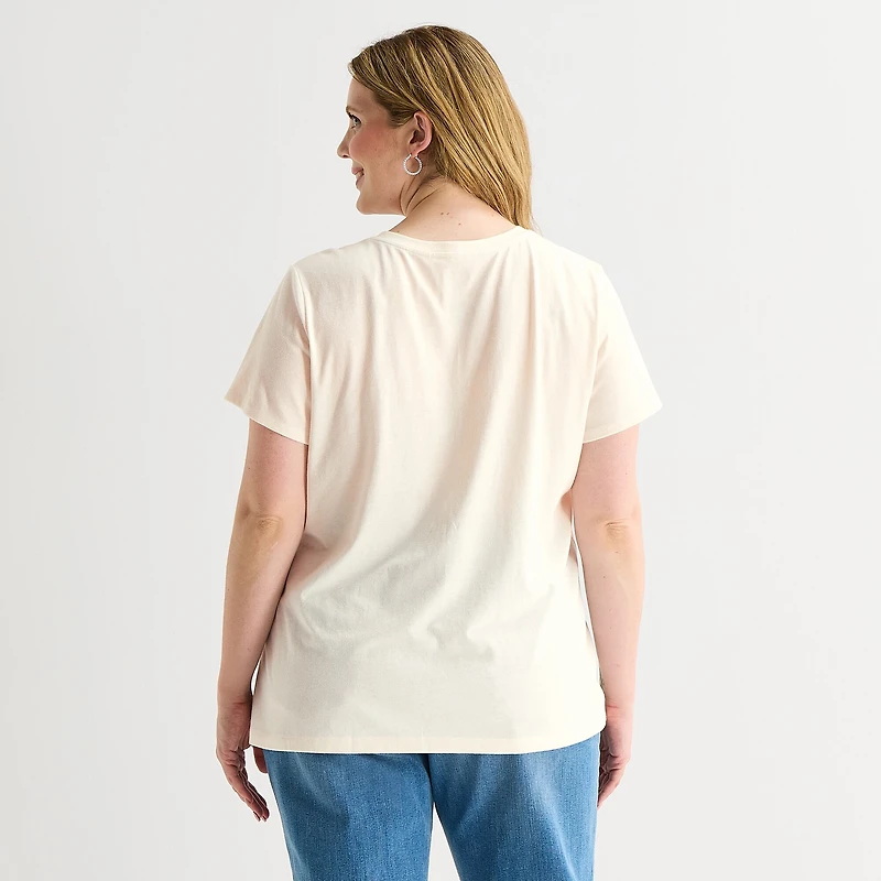 St. John's Bay Womens Plus Crew Neck Short Sleeve Regular Fit Graphic T-Shirt