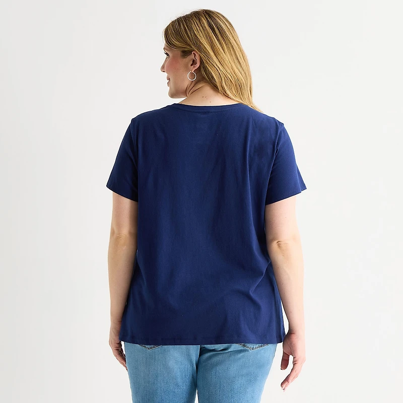 St. John's Bay Womens Plus Crew Neck Short Sleeve Regular Fit Graphic T-Shirt
