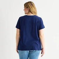 St. John's Bay Womens Plus Crew Neck Short Sleeve Regular Fit Graphic T-Shirt