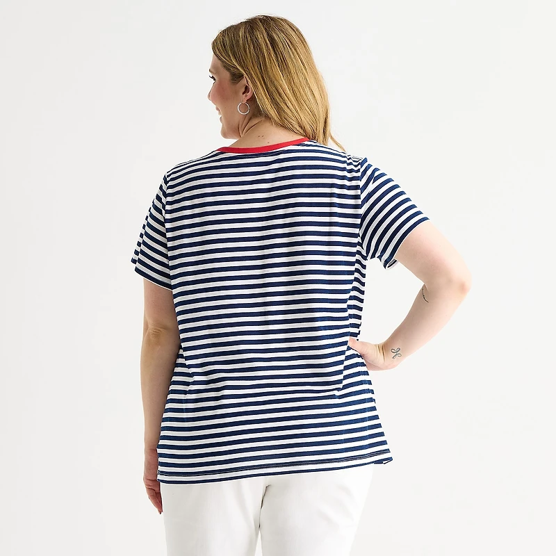 St. John's Bay Womens Plus Crew Neck Short Sleeve Regular Fit Graphic T-Shirt