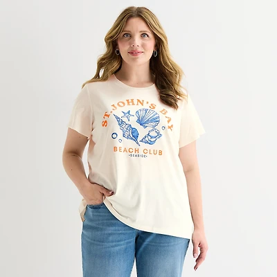 St. John's Bay Womens Plus Crew Neck Short Sleeve Regular Fit Graphic T-Shirt