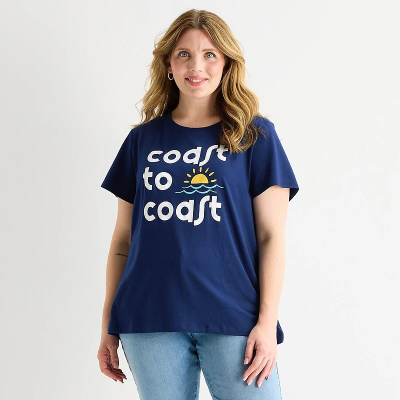 St. John's Bay Womens Plus Crew Neck Short Sleeve Regular Fit Graphic T-Shirt