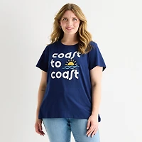 St. John's Bay Womens Plus Crew Neck Short Sleeve Regular Fit Graphic T-Shirt