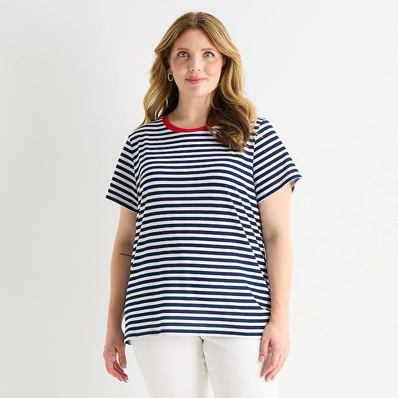 St. John's Bay Womens Plus Crew Neck Short Sleeve Regular Fit Graphic T-Shirt