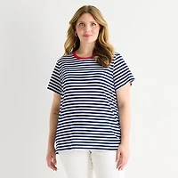 St. John's Bay Womens Plus Crew Neck Short Sleeve Regular Fit Graphic T-Shirt