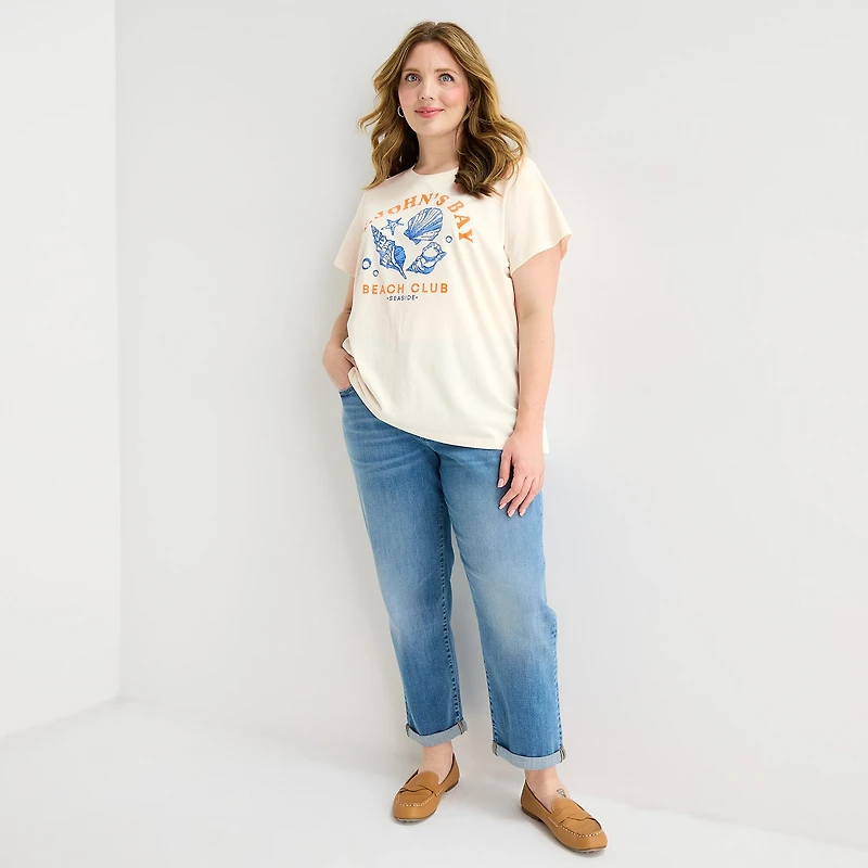 St. John's Bay Womens Plus Crew Neck Short Sleeve Regular Fit Graphic T-Shirt