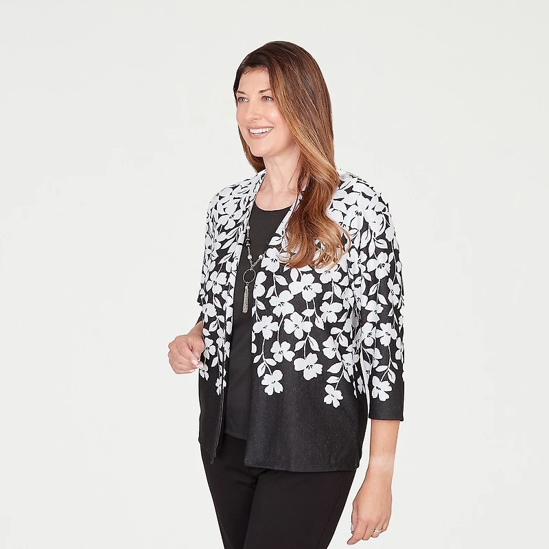Alfred Dunner Barcelona Womens Round Neck 3/4 Sleeve Layered Top