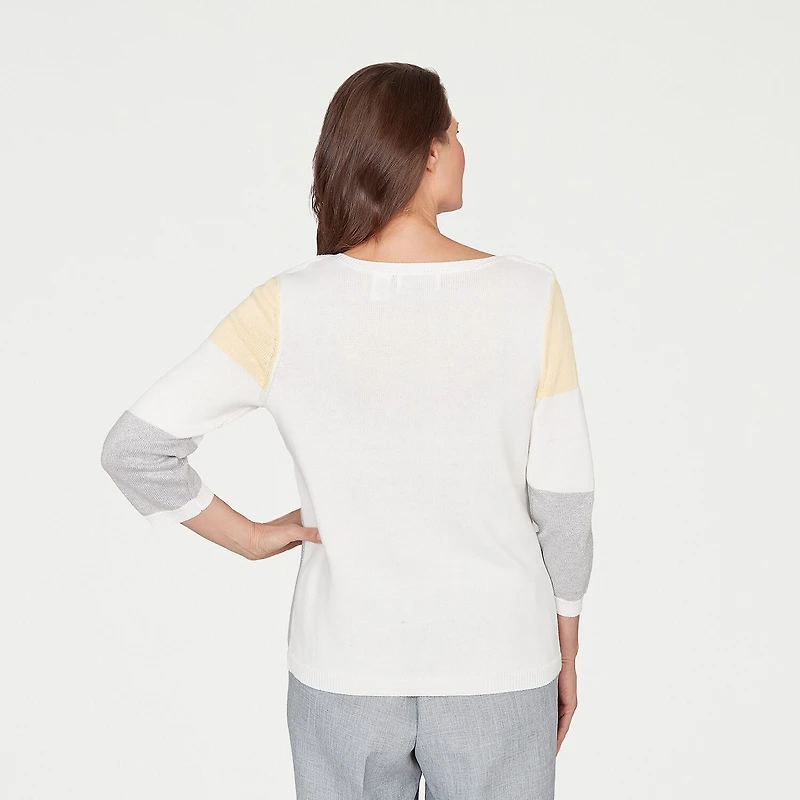 Alfred Dunner Al Fresco Womens Crew Neck 3/4 Sleeve Pullover Sweater
