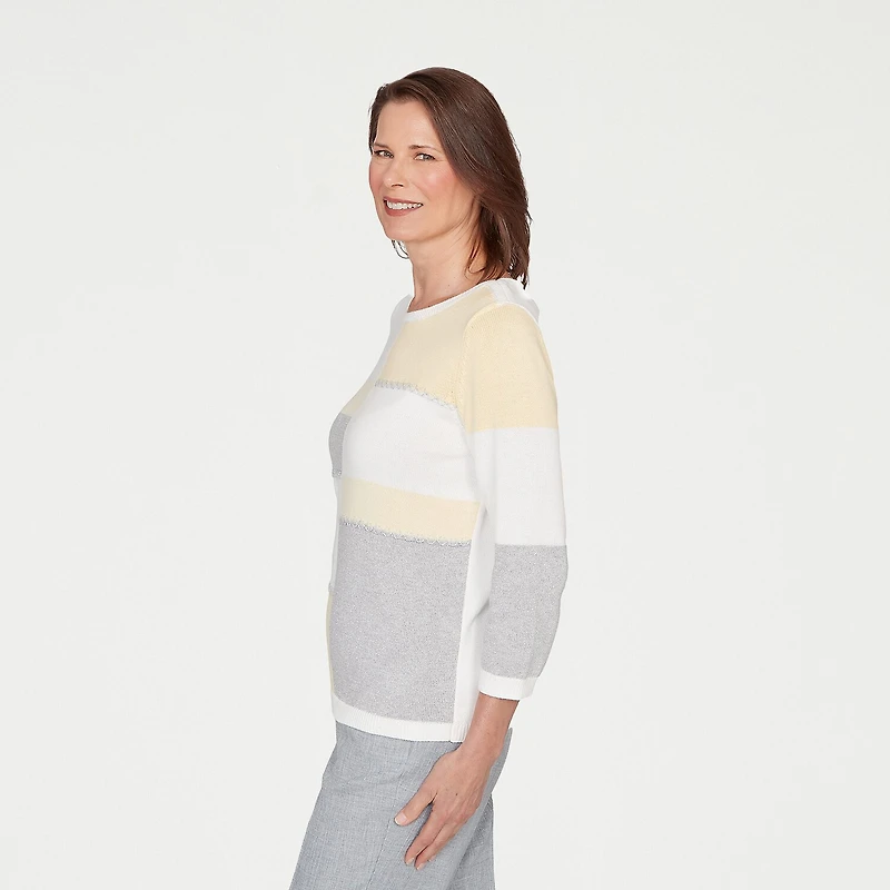Alfred Dunner Al Fresco Womens Crew Neck 3/4 Sleeve Pullover Sweater