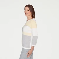 Alfred Dunner Al Fresco Womens Crew Neck 3/4 Sleeve Pullover Sweater