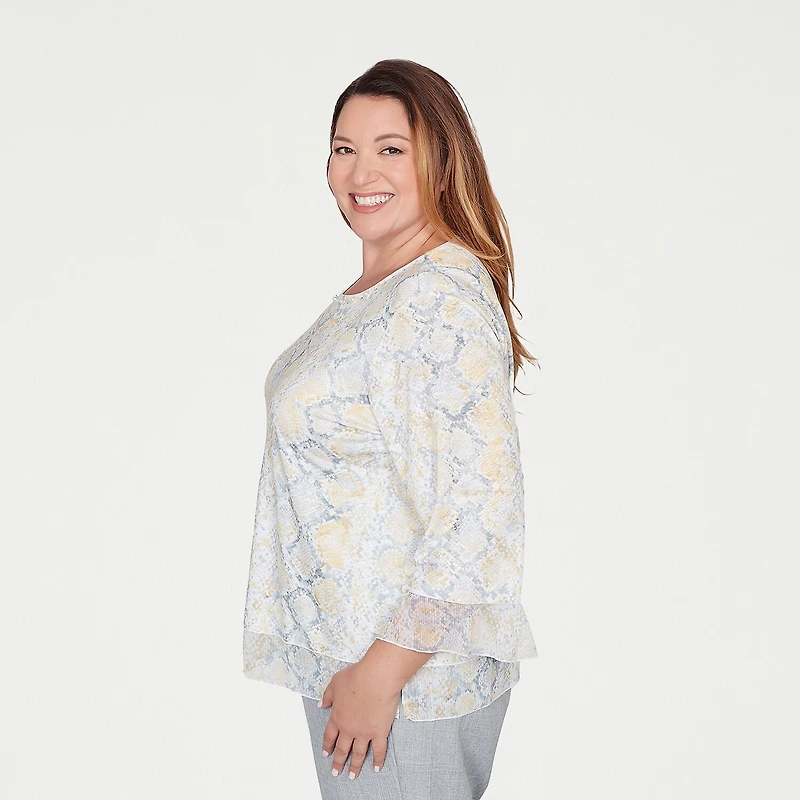 Alfred Dunner Al Fresco Womens Plus Crew Neck 3/4 Sleeve Layered Top